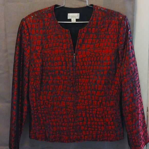 Conrad C Collection Jackets & Blazers - Women's Metallic Red & Black with Shimmer Blazer / Jacket